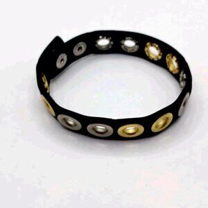 Grommet Single Row Silver + Gold Color Black Silicone Bracelet Bracelet New